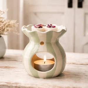 Striped Green & Beige Wax Melt Burner