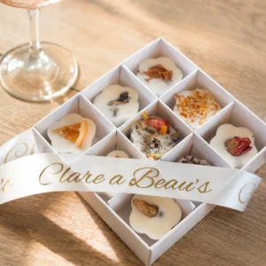 Aperitif & Afterglow wax melt discovery box with tag and elegant cocktail glass styling