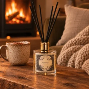Hideaway Botanical Reed Diffuser by Clare a Beau’s with Vanilla, Cedar and Musk fragrance.
